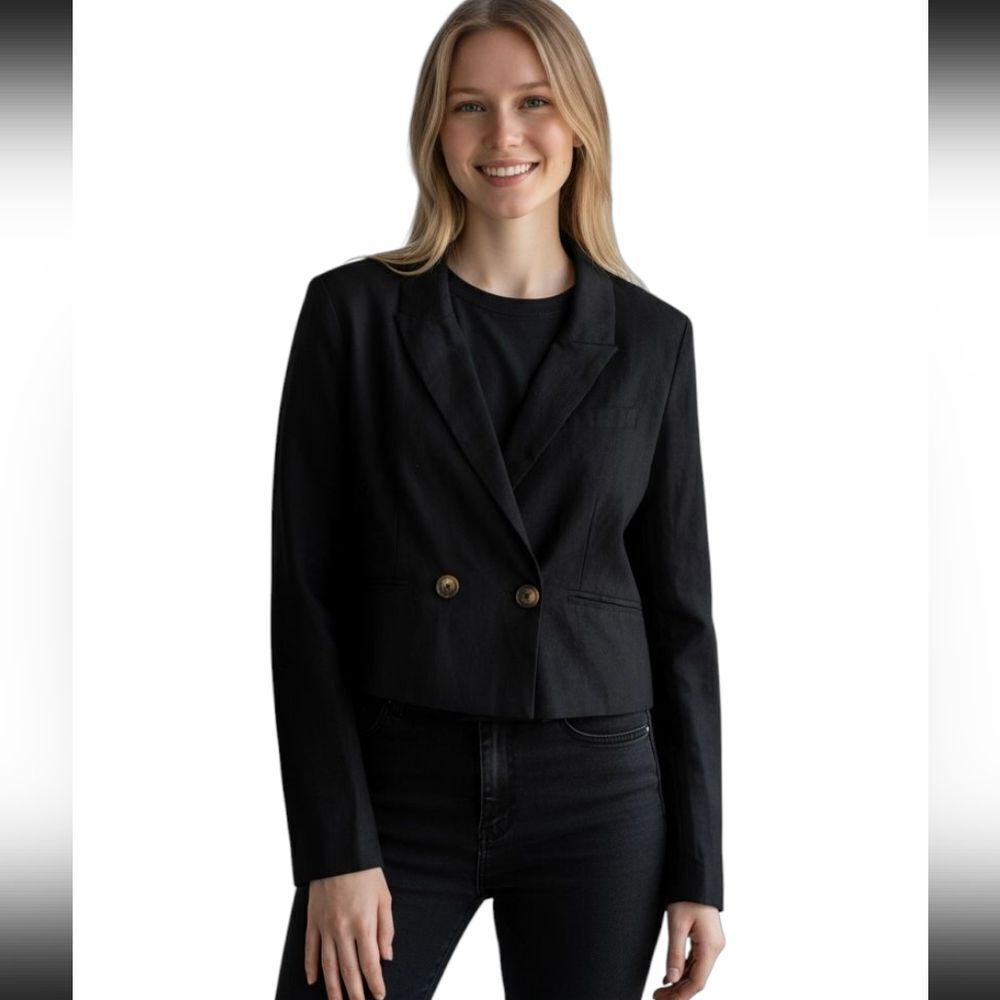 NWT Jason Wu Classic Cropped Navy Blue Suit Jacket Size L
